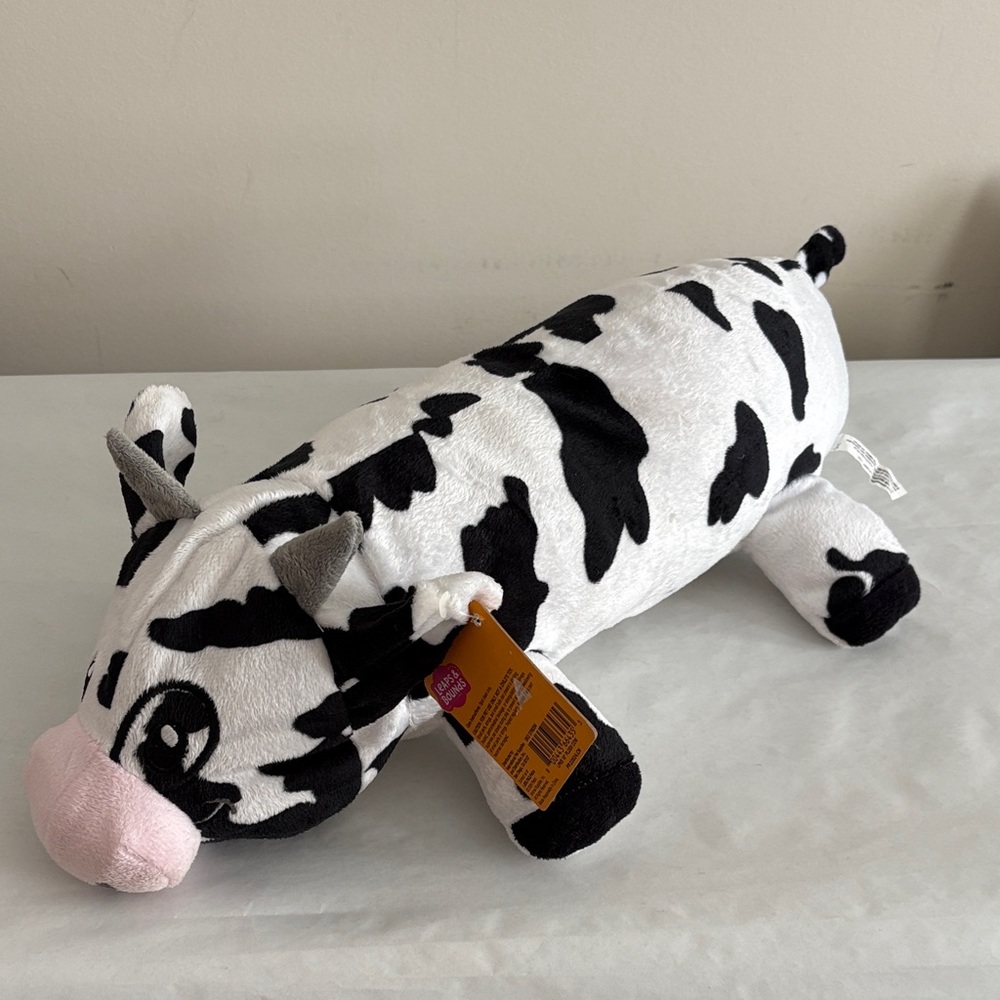 Leaps & Bounds cow plush dog toy crinkle ears squeaker belly for large dogs New
